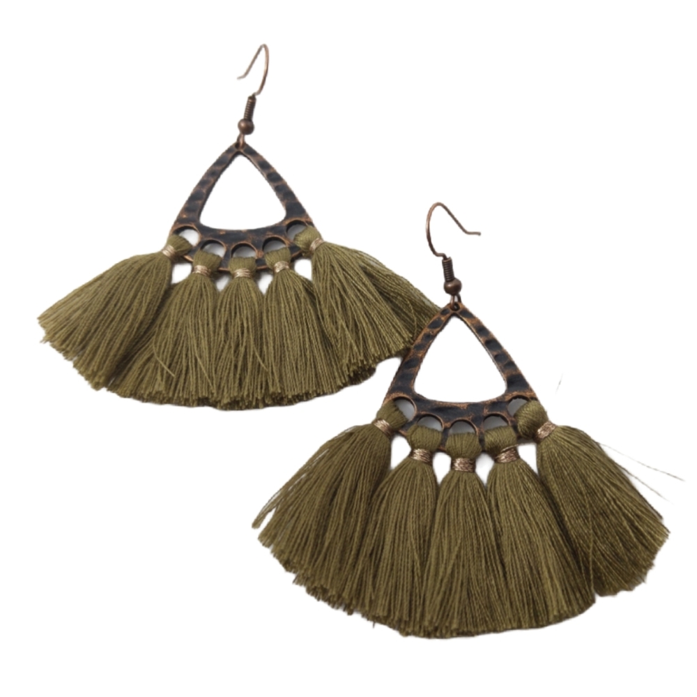 Bronze Olive Tassel Earrings